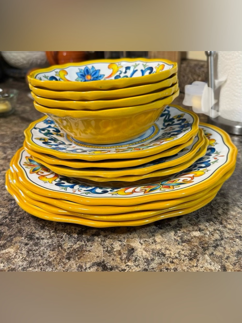 Pier 1 Yellow Floral Melamine Dinnerware Collection. Service for 4
4 each